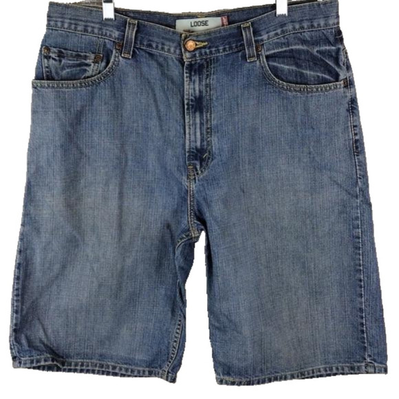 Levi's 569 Loose Blue Medium Wash Five Pocket High Rise Bermuda Denim Short - Picture 1 of 14